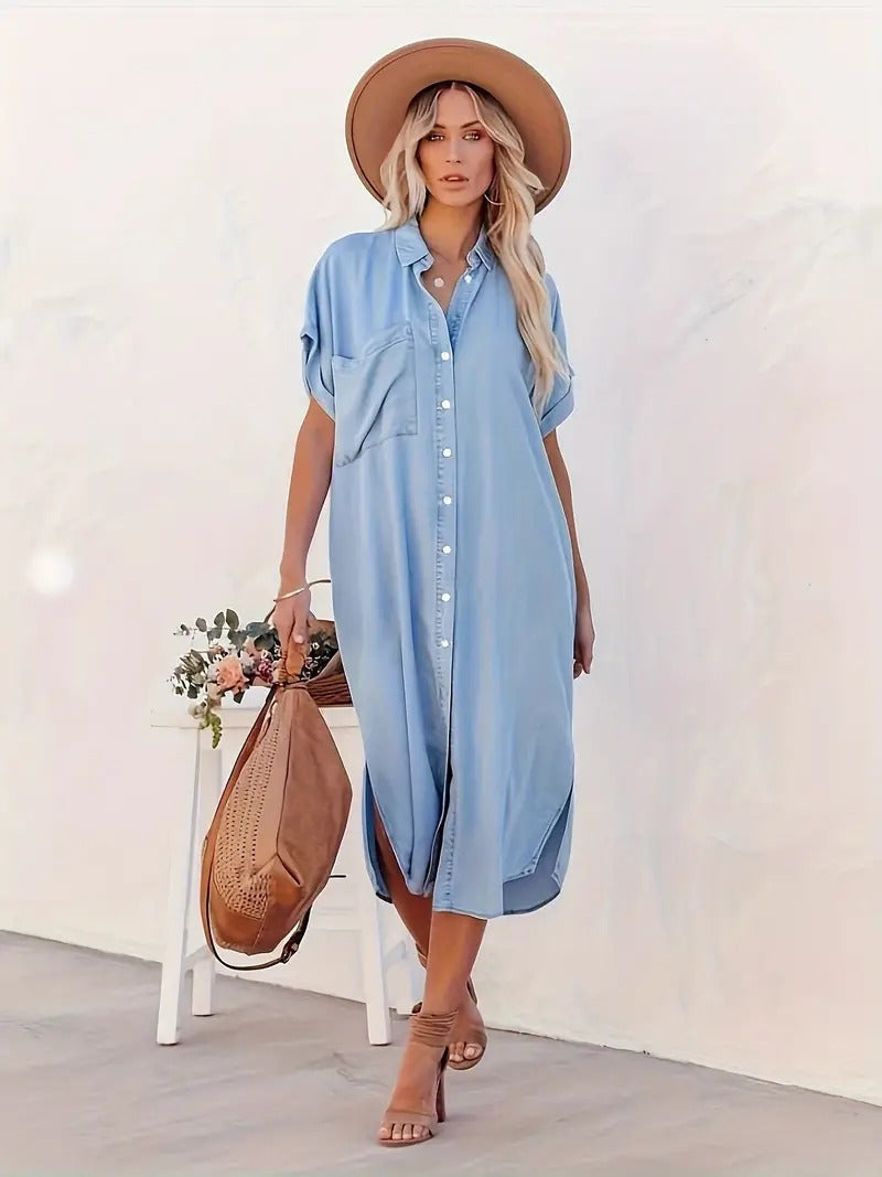 Carina Chic Denim Dress Batwing Sleeves Designer Edit