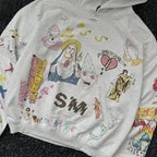 Graffiti Print Distressed Pullover Hoodie