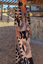 Unique Print V-Neck Tie Loose Pocket Casual Maxi Dress