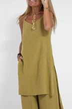Women Casual Linen Strappy Two Set Suits