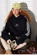 Striped Gray Raglan Sleeve Hoodie