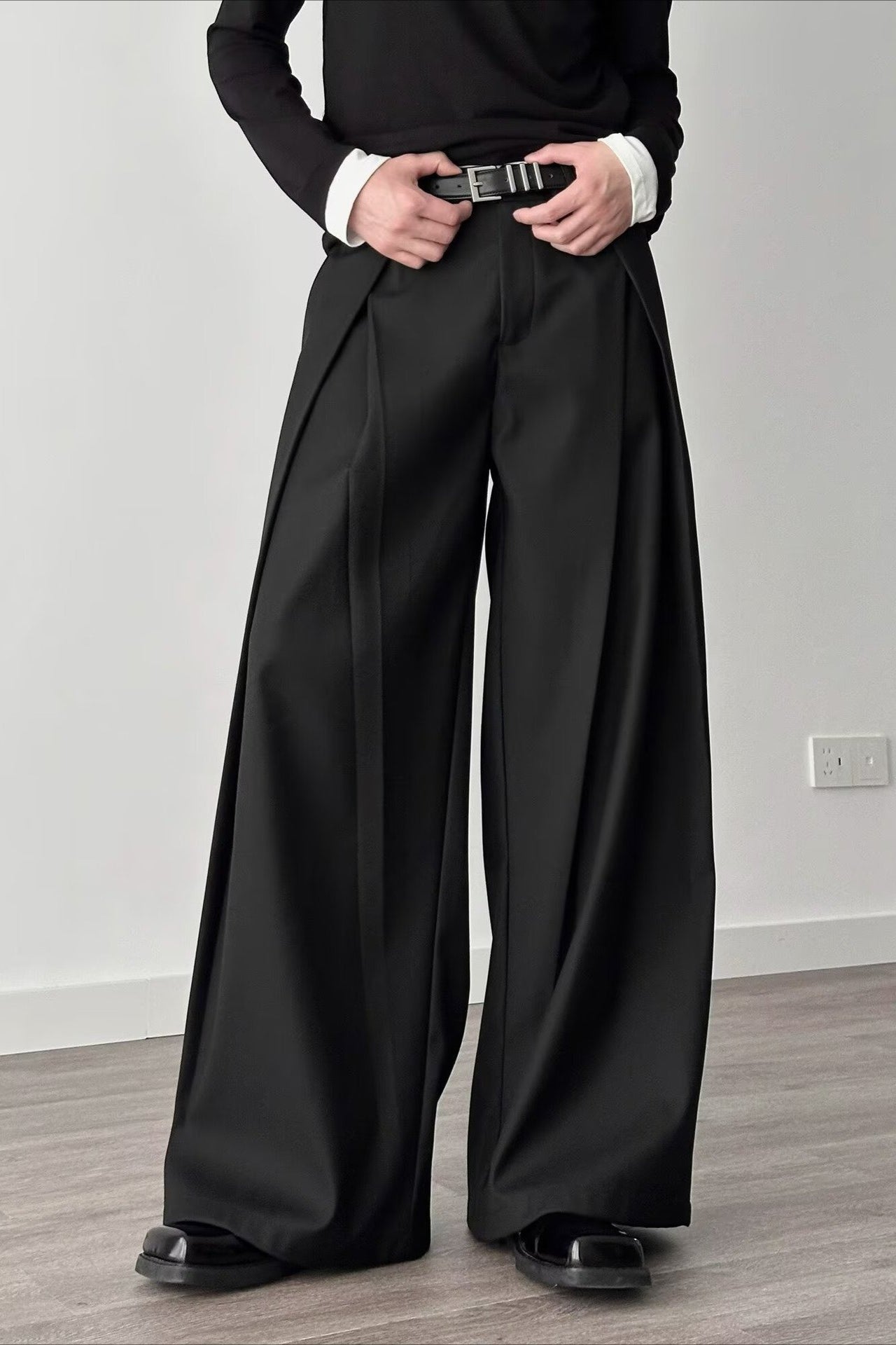 Casual 3D Pleat A-Line Wide Leg Pants