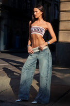 Vintage Patchwork Low Waist Straight Loose Jeans