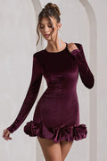 Velvet Crew Neck Ruched Midi Dress