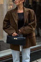 Retro Brown Faux Suede Blazer Jacket
