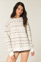 Heart Fair Isle Striped Long Sleeve Knit Sweater