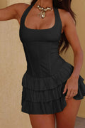 Halter Ruffle Hem Mini Dress