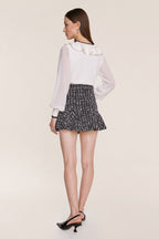 Black Flounce Hem Tweed Mini Skirt