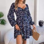 Elizabeth Minimalist Long Sleeved Floral Lantern Mini Dress Chic Silhouette Collection