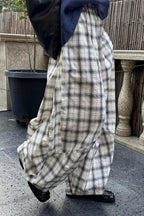 Casual Plaid Ruched Wide Leg Pants