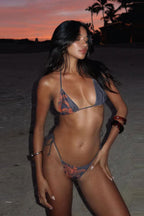 Printed Tie Low Rise Three Piece Swim Set