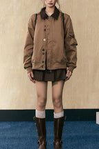Mocha Brown Contrast Collar Jacket