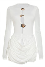 Slim Hollow Pleated Metal Trim Mini Dress