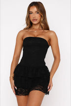Sexy Strapless Waist Tie Lace Dress