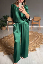 Solid color mercerized V-neck casual suit
