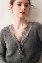 Cashmere Lace-Trimmed V-Neck Knit Cardigan