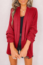 Plain Lapel Cardigan Faux Pocket Blazer
