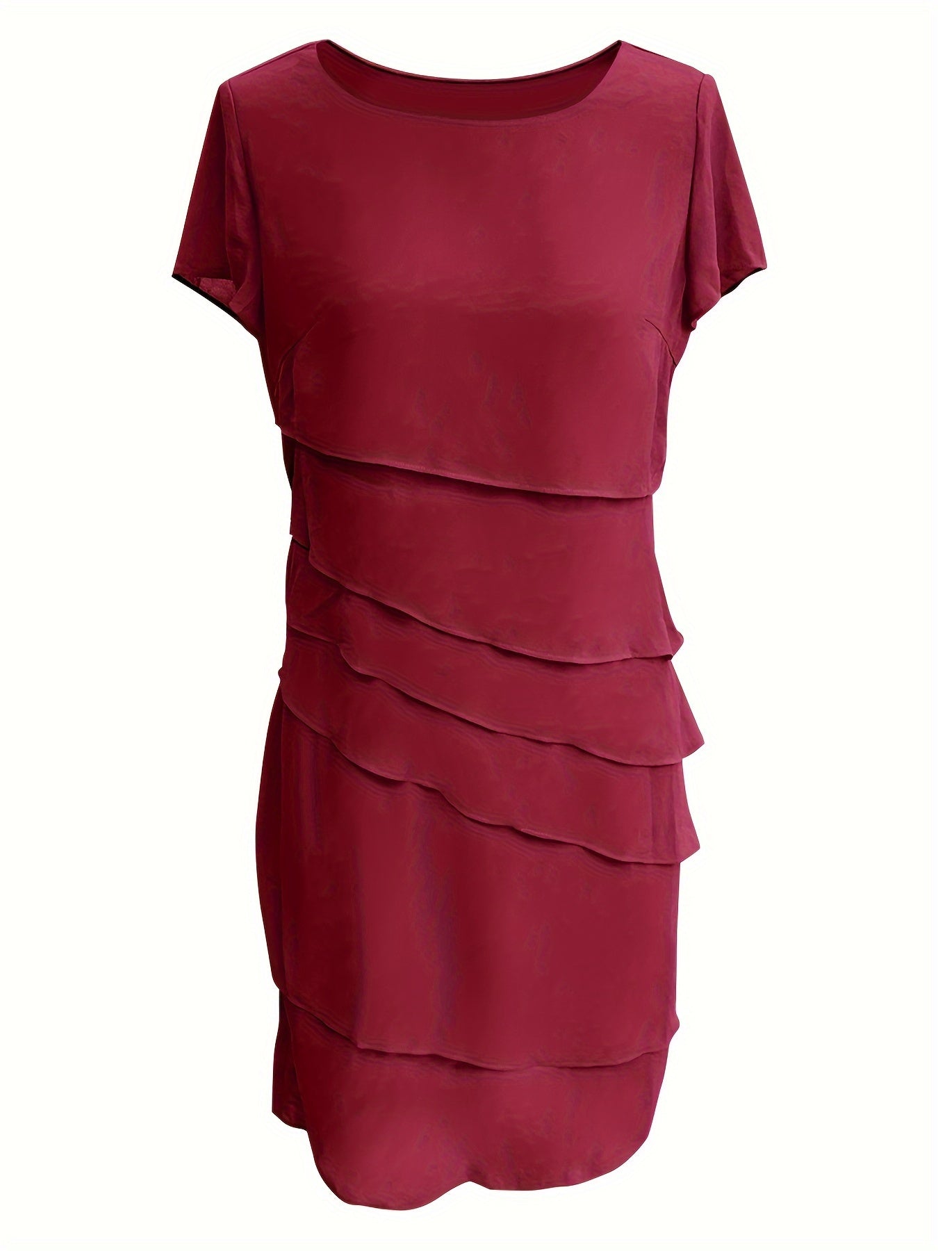 Amadis Minimalist Cotton Layered Trim Round Neck Short Sleeve Evening Dress for Women Premium Wardrobe Essential
