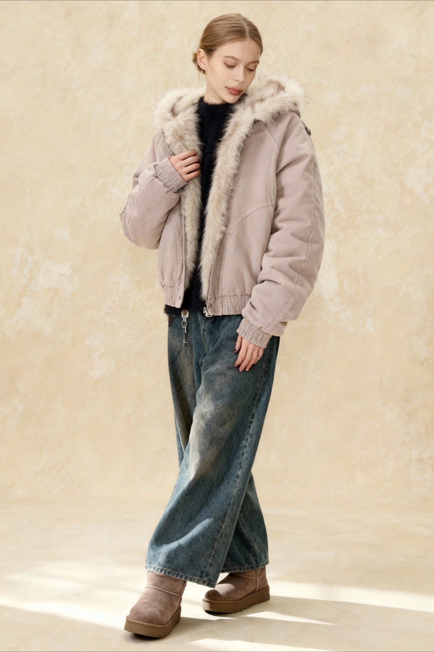 FurTrimmed Hooded Bomber Jacket