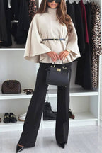 Elegant Moment Woolen Button Turtleneck Belted Oversized Cape