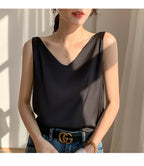 Black V-Neck Vest Bottomed Top Pure Cotton