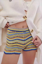 Rainbow Color Block Knit Slim Shorts