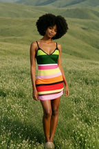Color Block Halter Strapless Print Mini Dress
