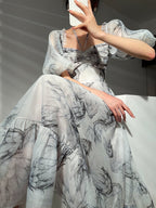 Ink-Qrint Maxi Dress With Nipped-In Waist