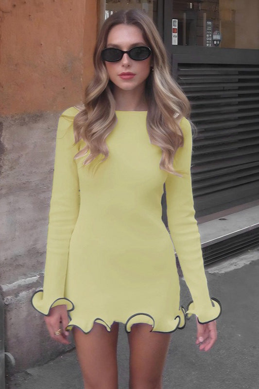Fluted Sleeve ColorBlock Party Dress