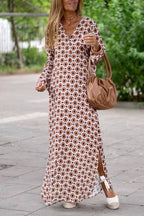 Retro Geometric Print V-Neck Loose Maxi Dress