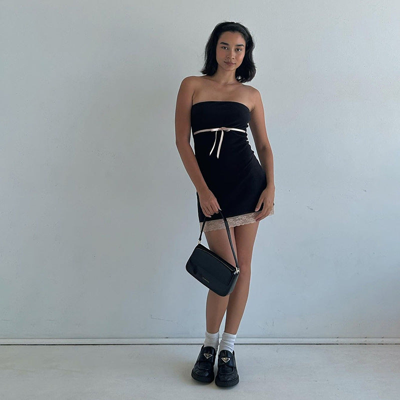 Black Tie Bow Bandeau Mini Dress
