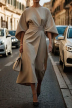 Elegant Solid Color Waist Dress
