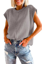 Crewneck Cap Sleeves Pullover Sweater