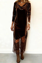 Stylish Velvet and Lace Patchwork Long-sleeved Elegant Maxi Dress