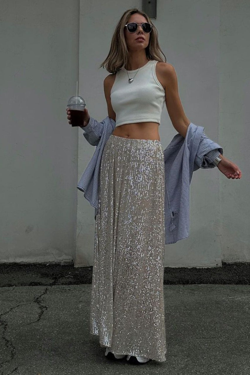 Glitter Sequin ALine Midi Skirt