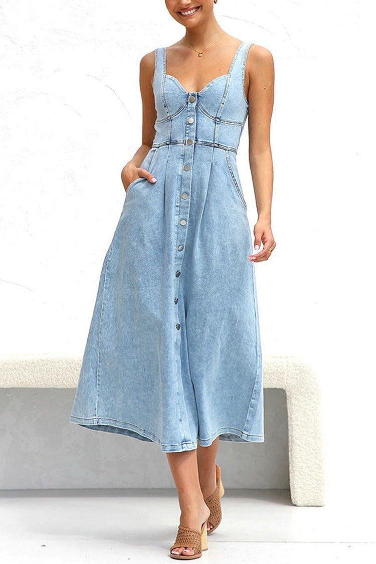 High Waist ALine Denim Dress