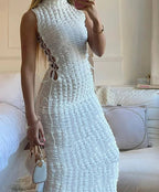 Lace Up Hollow Sleeveless Midi Dress