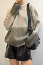 Grey Two-Tone Knit Sweater