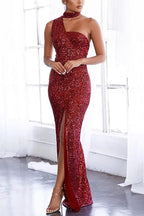 Sweet Strapless Sequin High Waist Black Long Sequin Dress