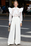 Solid Waist-Tie Sexy Stylish Blouse