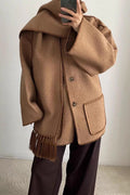 Scarf Collar Tassel Solid Wool Embroidered Coat