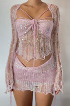 Sequin Knit Cutout Sweater Three Piece Skirt Set