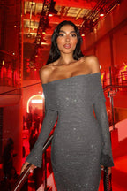 Metallic Trim Slimming Off-Shoulder Bodycon Party Dress