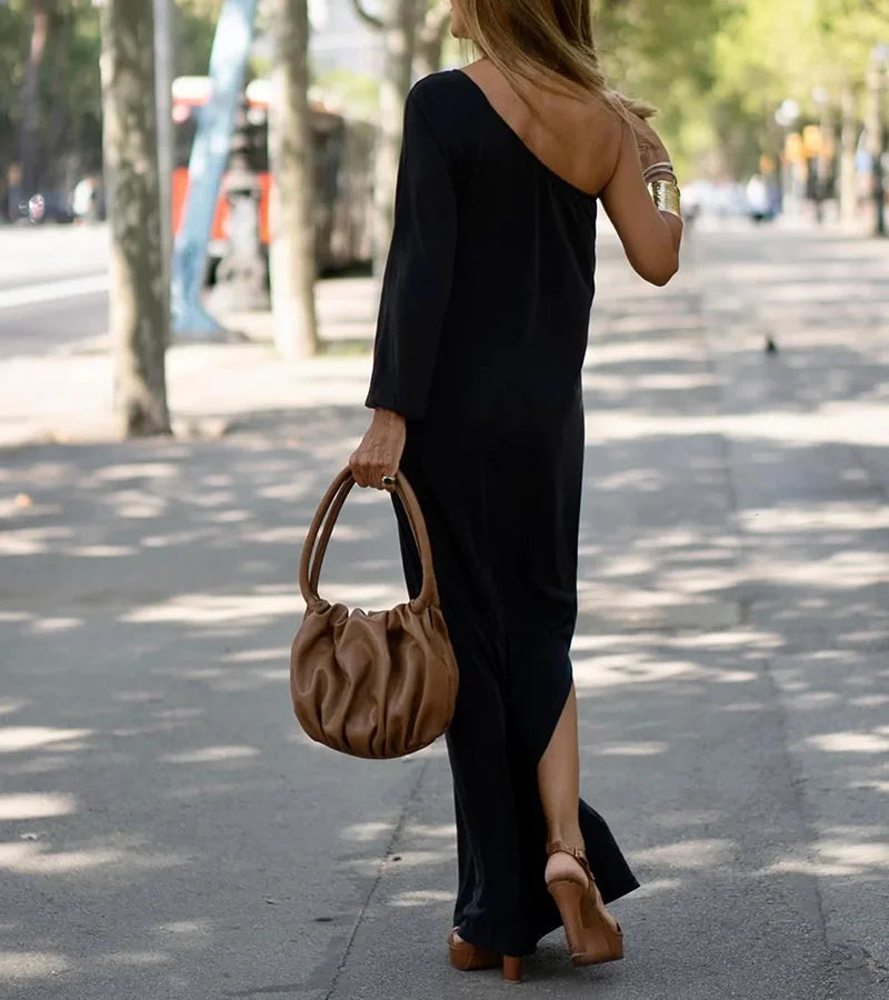 Abigail Elevated Elegantly Flowing One Shoulder Dress Everyday Luxe Edit