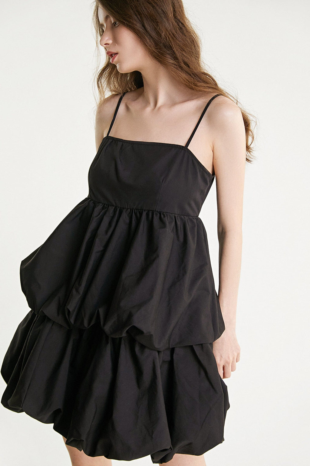 Black Tiered Puffball Mini Dress