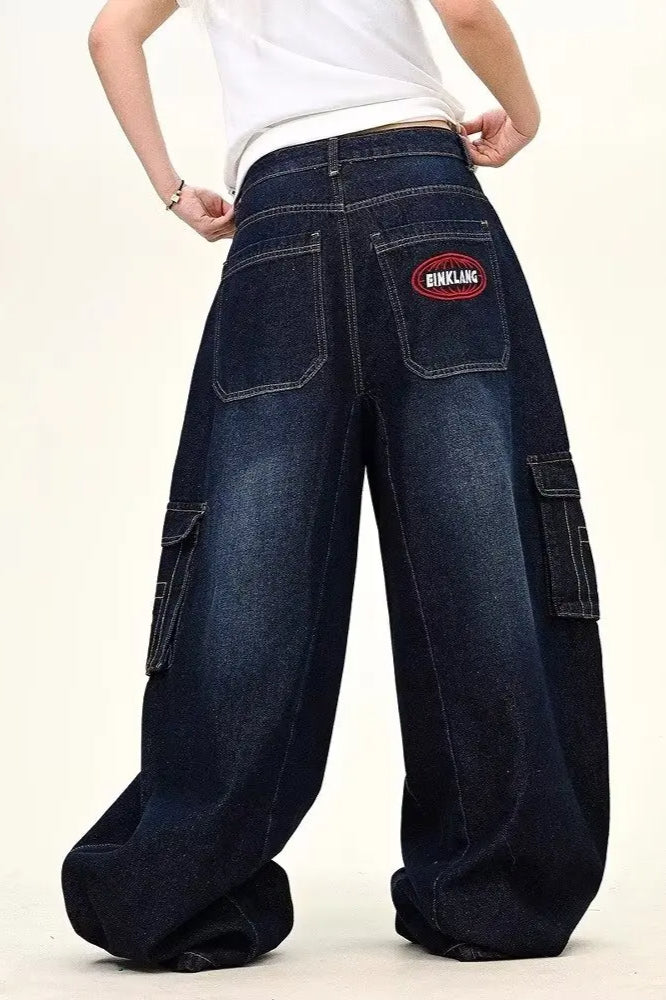 Dark Blue Cargo WideLeg Jeans
