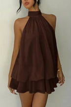 Fashionable Chiffon Halter Neck Backless Lace-up Casual Vacation Mini Dress