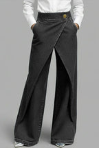 Stylish High-waisted Crossover Placket Pocket Casual Jeans