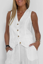 Women Casual Linen Waistcoat Two Set Suits