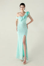 Draped One Shoulder Ruffle Formal Dress